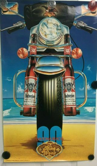 Vtg 1990 Harley - Davidson Daytona Beach Bike Week Poster Approx.  Hd 30 X 17 - 12