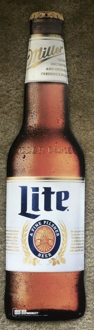 Miller Lite Bottle Beer Metal Sign 24” Tall 6” Wide