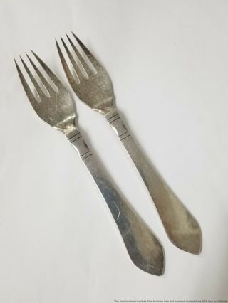 Vintage Sterling Silver Hand Hammered Georg Jensen Arts Crafts Forks Danish 2pc