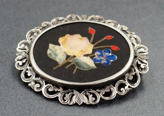 Vintage Glass Mosaic Womens Brooch Sterling Silver Surround Fine Jewellery 2