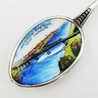 Antique Enamel Sterling Souvenir Spoon St Charles Missouri River Bridge