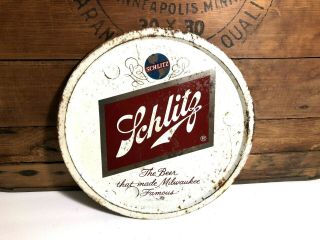 Vintage Schlitz Beer Metal Serving Tray Milwaukee’s Famous Beer Man Cave Sign