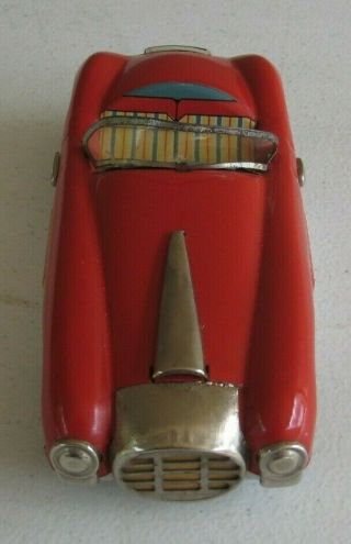 Vintage Japan Red Coupe Convertible Car Tin Litho Friction 7.  5 
