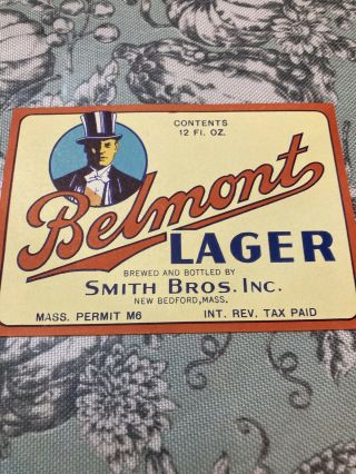 1949 Beer Label Bedford Ma Smith Bro’s Brewing Picture Of Man Top Hat