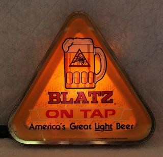 Vintage " Blatz On Tap " Beer Lighted Triangle Pool/billiard Rack Sign 1980 -