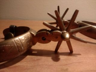 Vtg Cowboy Western Spurs Mexico Mexican Texas Texan 8 Point Rowels Brass