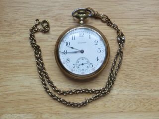 Vintage Gold Filled Waltham Open Face Pocket Watch 15 Jewels W/chain - Usa -