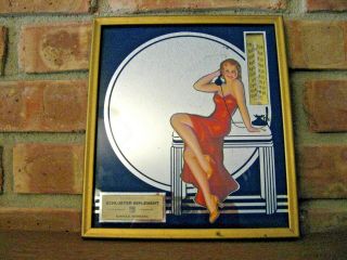 Vintage Art Deco Pin - Up Girl Art Deco Oliver Thermometer/mirror Schlueter Impl