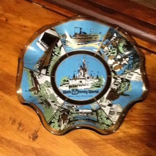 Vintage Walt Disney World Ruffled Glass Plate Candy Dish Magic Kingdom Vtg Euc