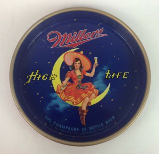 Vintage Miller High Life Girl On The Moon Beer Tray