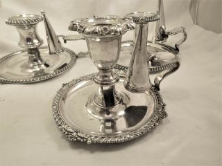 THREE OLD SHEFFIELD SILVER PLATED CHAMBER STICKS / CANDLESTICKS 2