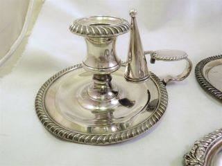 THREE OLD SHEFFIELD SILVER PLATED CHAMBER STICKS / CANDLESTICKS 3
