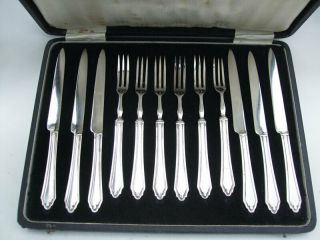 Good Quality Antique Cased Set Epns Silver Plated Dessert Fruit Knives And Forks