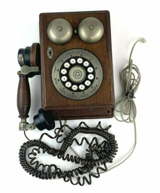 Vintage 1980s Western Electric Bell Country Junction Wood Rotary Wall Phone
