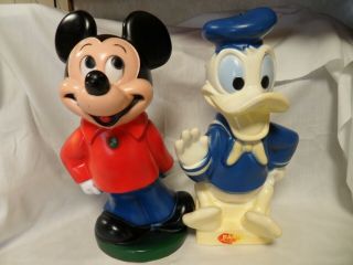 Hard Plastic Mickey Mouse & Donald Duck Banks Walt Disney Productions C91