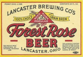 Forest Rose Beer Label,  U - Permit,  Irtp,  Lancaster Brewing Co. ,  Lancaster,  Oh