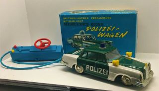 Nr Vintage Japan Tin Mercedes Benz Battery Operated Police Car With Box