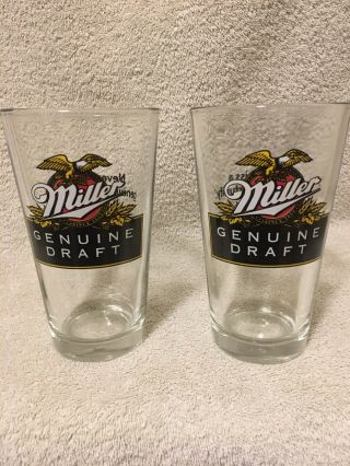 2 Mgd Miller Draft Pint Beer Glasses Tt