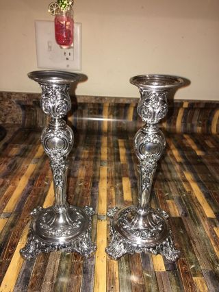 Antique Wm Rogers & Son Ornate Silver Plated Candle Holders Victorian Rose 1915