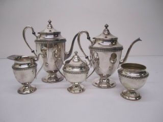 5 Piece Set Vtg Fb Rogers 1883 Silver On Copper Tea Coffee Set Pot Kettle 2319