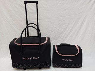 Vintage Set Of 2 Mary Kay Consultant Rolling Tote Bag And Travel Case Luggage