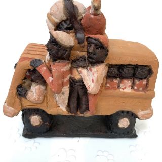 Vintage African Kenya Handcrafted Matatu Minibus Folk Art Clay Sculpture