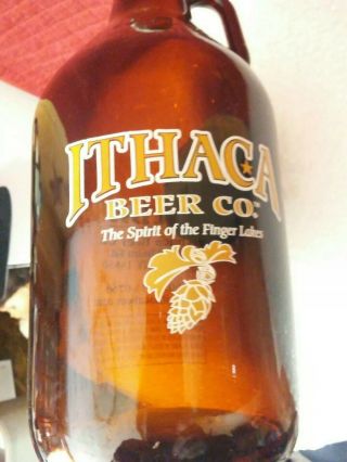Ithaca Beer Company 64 Oz Amber Brown Glass Craft Beer Growler Jug Ithaca N Y