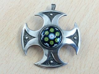 Vintage Sterling Silver & Caithness Glass Brooch Pin 1972