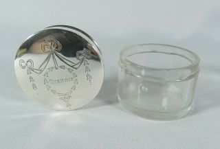 Antique Edwardian 1917 Sterling Silver Cut Glass Table Vanity Bottle Jar Cherrie