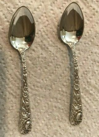 S.  Kirk & Son Repousse Sterling Silver Demitasse Spoon 4 1/4 " Set Of 2