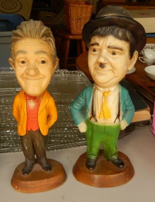 Vintage 1971 Esco Chalkware Statues - Stan Laurel & Oliver Hardy Cute