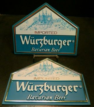 Vintage (2) Imported Wurzburger Bavarian Beer Bar Signs 7.  13 " X 9.  13 " Exc