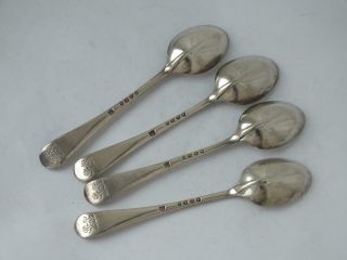 Set Of 4 Crested Antique Victorian Rattail Sterling Silver Coffee Spoons 1883