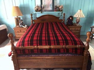 Vintage 100 Pure Wool Blanket Faribo Tartan Red & Black Buffalo Plaid 72x96