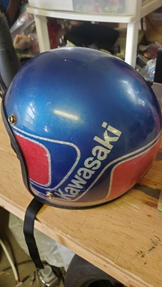 Kawasaki Motorcycle Helmet Vintage Retro Red Blue