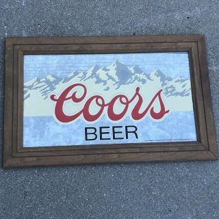 Vintage 1986 Coors Beer Mirror Wood Framed Bar Sign Man Cave Sign Colorado