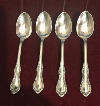 Fine Arts Sterling Silver “southern Colonial” Demitasse Spoons Set Of 4,  No Mono