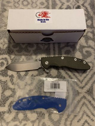 Rick Hinderer Xm - 18 3.  5 Tri - Way Skinny Skinner With Green Canvas Micarta Scale
