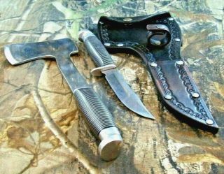 Vintage Western Boulder Colo Usa Black Beauty Hatchet & L66 Knife Set W/sheath