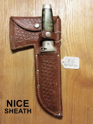 Case Xx Knife & Axe Combo With Green Celluloid Handle Leather Sheath