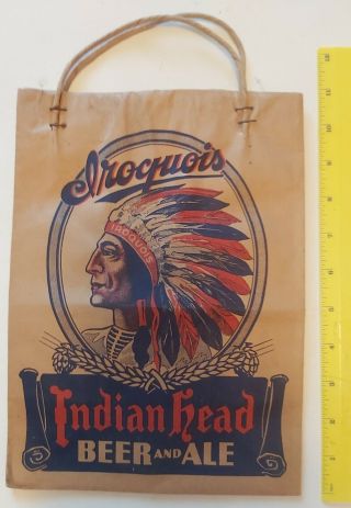 Rare Vintage (buffalo,  Ny) " Iroquois Indian Head Beer And Ale " Bag - - Nos