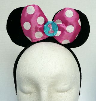 Disney Pink Sparkle Polka Dot 1 Yr Old Birthday Minnie Mouse Headband Child Hat