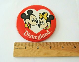 Vtg Minnie & Mickey Mouse In Heart Disneyland Pin Back Disney Button Large 3.  5 "