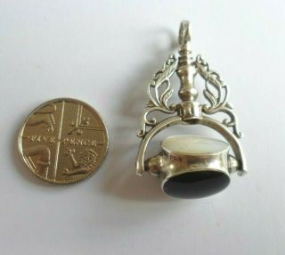 Antique Silver Spinning Watch Fob With Three Stones.  Hallmarked Chester 1916.