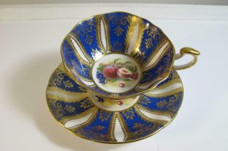 Vintage Paragon Bone China England Cobalt Blue Fruits Tea Cup & Saucer Set