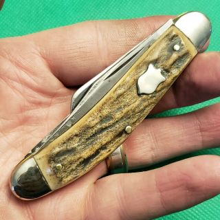 Old Vintage Maher Grosh Bone Stag Sowbelly Stockman Pocket Knife Knives