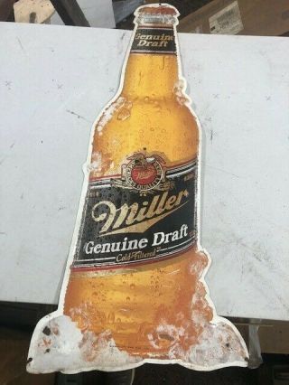 Vintage Miller Draft Beer Bottle Shaped Metal Sign