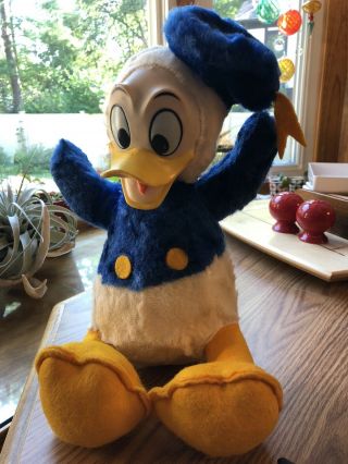 Vintage Walt Disney Productions Plush Donald Duck With Rubber Face.