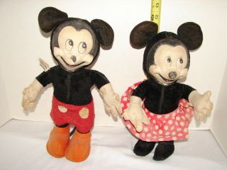 Vintage Gund Walt Disney 12 In Mickey & Minnie Mouse Figures Plush Stuffed Doll