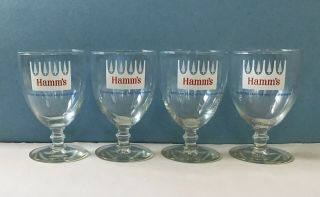 Set Of 4 Vintage Hamm’s Beer Pedestal Goblet Beer Glasses Man Cave